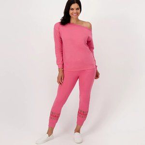 Candace Cameron Bure French Terry Off the Shoulder Posey Pink Sweatshirt Top XXS